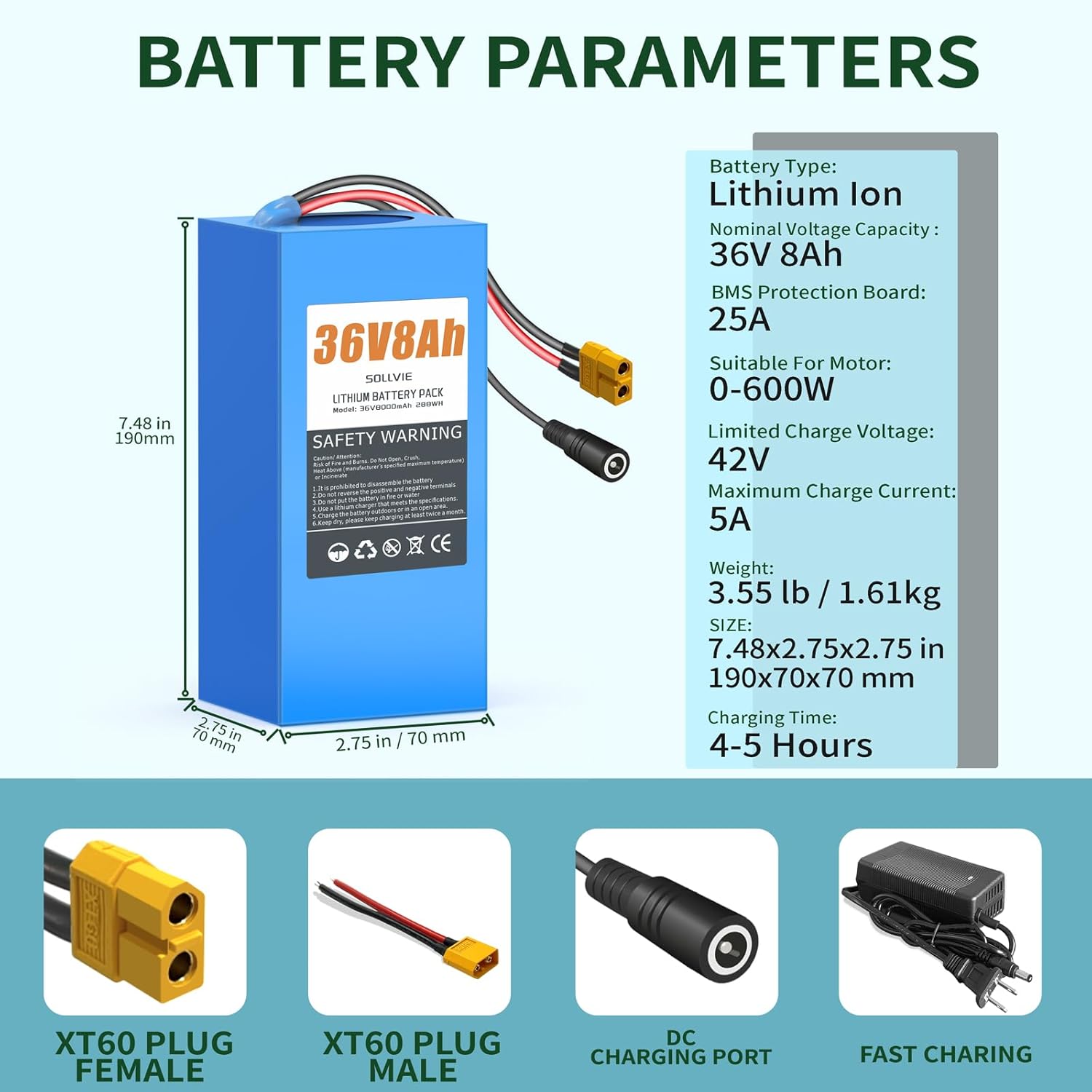 Batería eléctrica de litio de 36 V 8 Ah recargable Batería eléctrica de litio de 36 V 8 Ah recargable