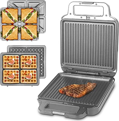 Panini Grill Press Sandwichera de desayuno 3 en 1