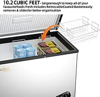 Congelador horizontal comercial, 10,2 pies cúbicos, control de temperatura de 6 niveles (de -0,4 °F a 50 °F), congelador profundo grande con cerradura, pala para hielo, 2 cestas extraíbles