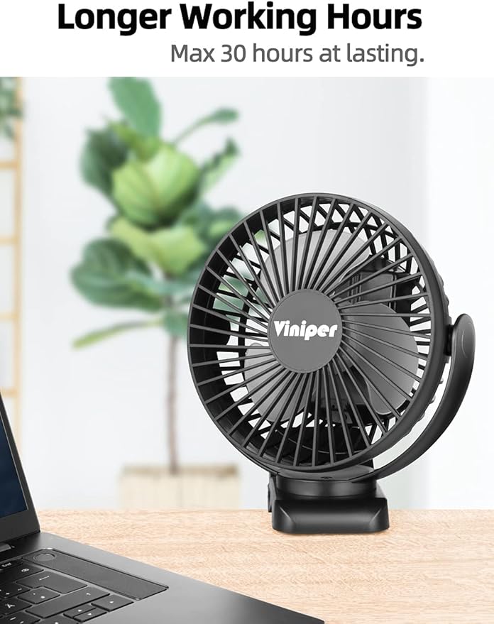 Viniper Ventilador recargable con clip de 6 pulgadas