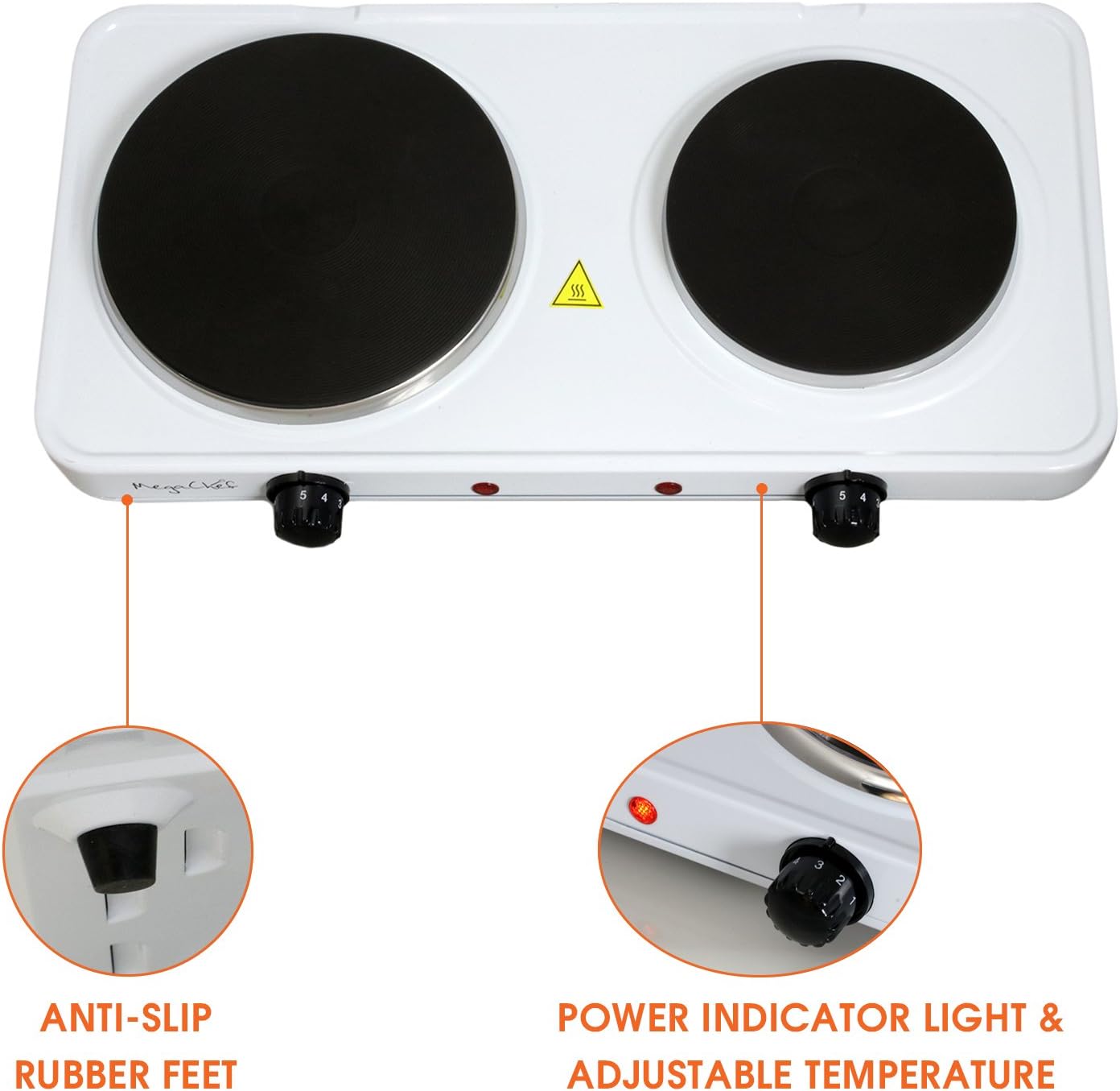 MegaChef Estufa eléctrica dual portátil fácil de limpiar