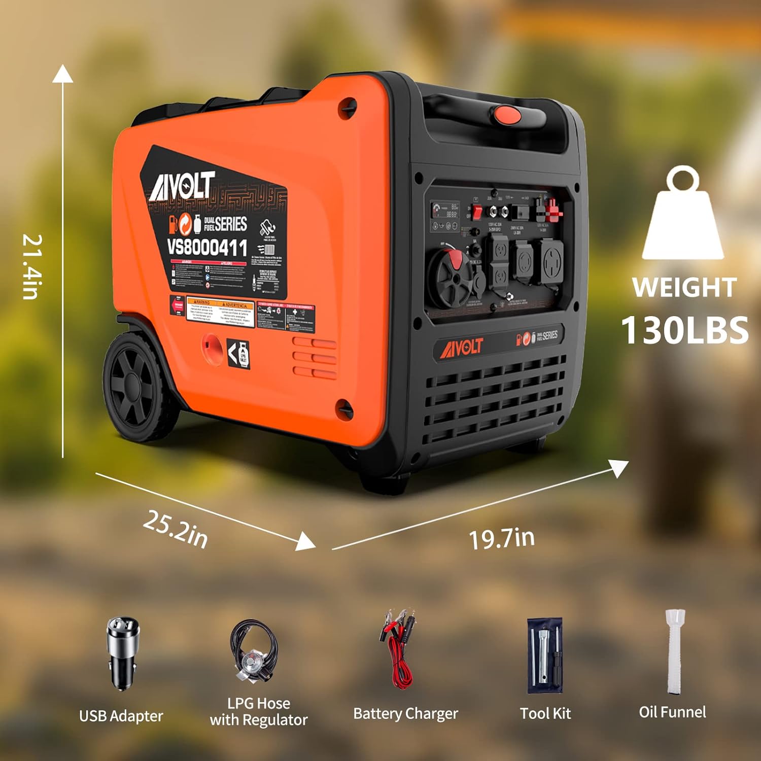 AIVOLT Generador inversor portátil, combustible dual, 8000 vatios