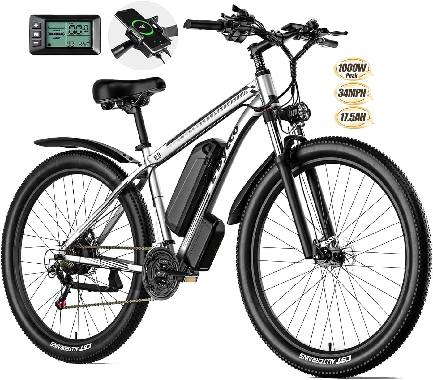 E·Bycco 29'' 1000W Motor Electric Bike for Adults 32MPH with 48V 17.5AH