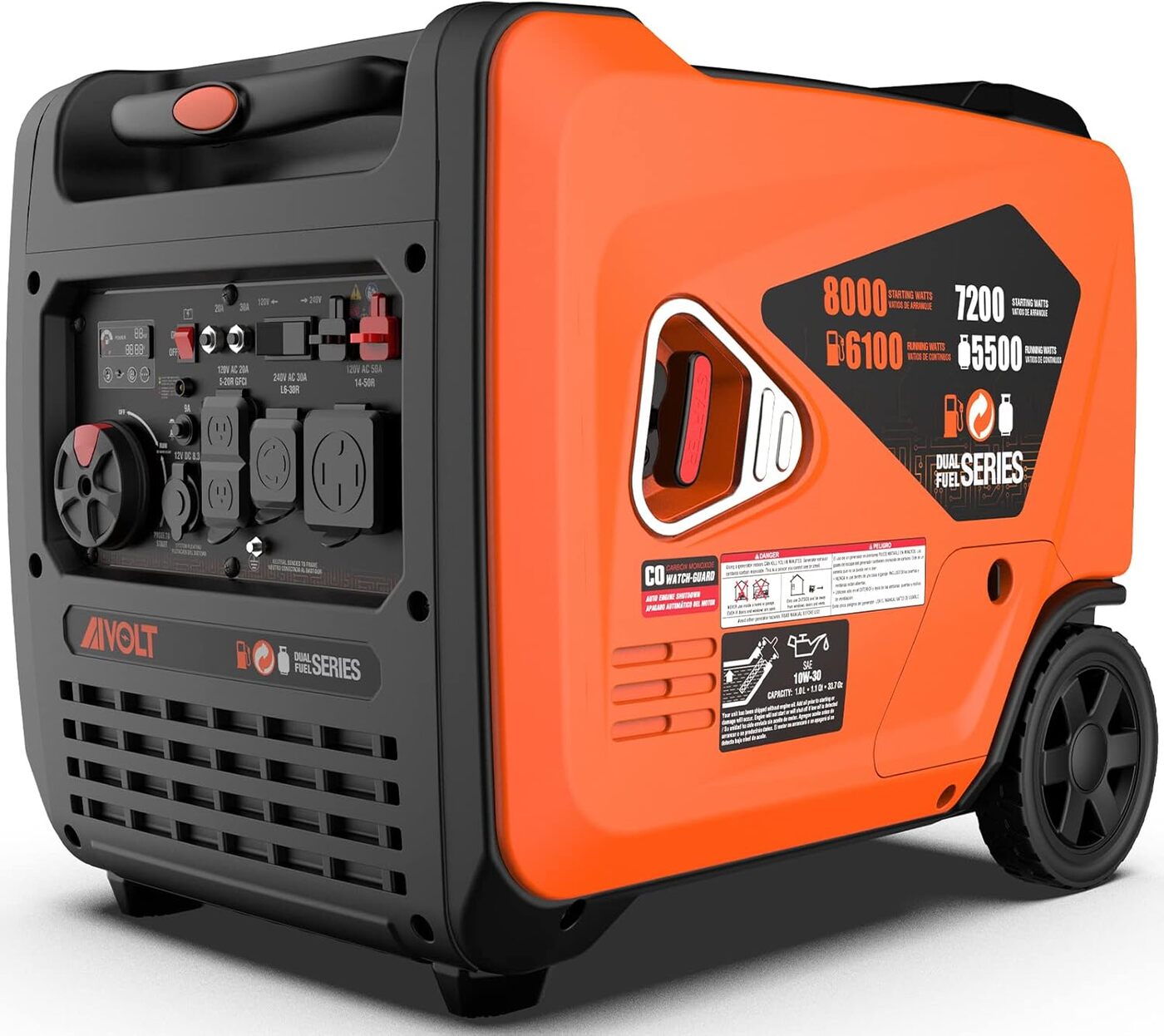 AIVOLT Generador inversor portátil, combustible dual, 8000 vatios