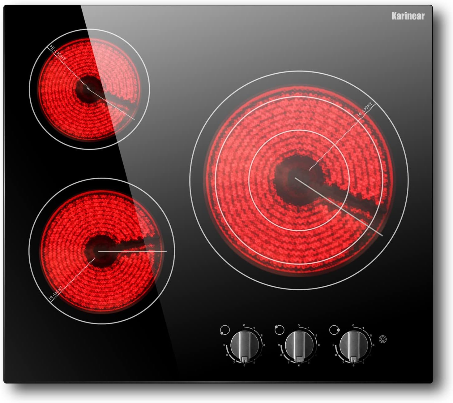 Karinear Placa de cocina eléctrica de 24 pulgadas, 3 quemadores