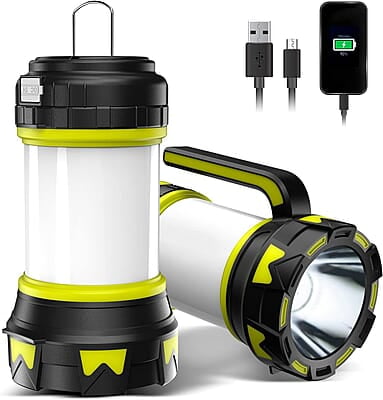 Rechargeable Flashlights Camping Lantern,6 Modes LED Bright Flashlight 3000mAh Power Bank