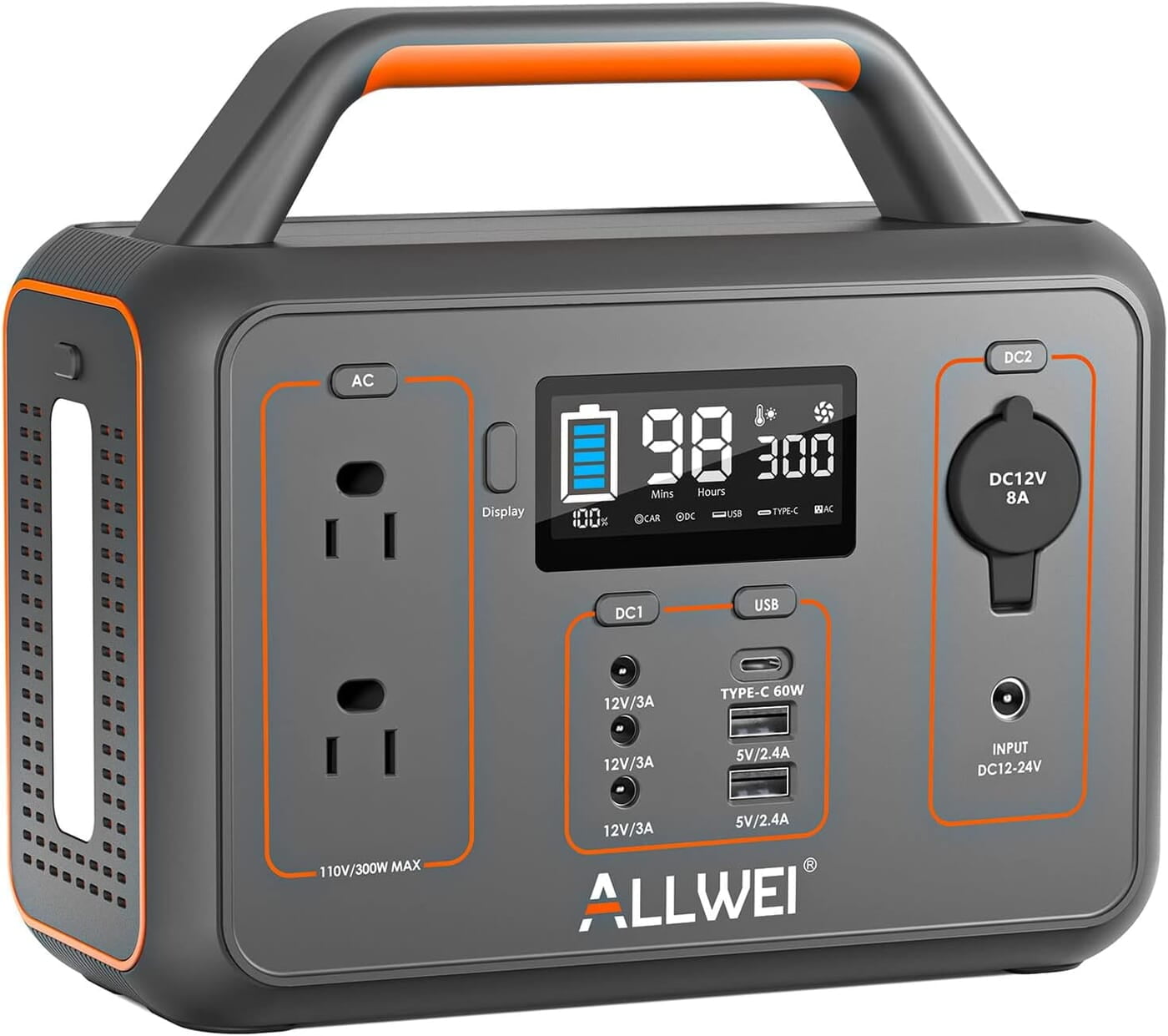 ALLWEI - Generador de energía portátil, 300 W/pico 600 W