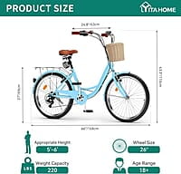 YITAHOME Bicicleta de playa para mujer