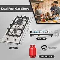 Estufa de gas de 2 quemadores, de 12 pulgadas