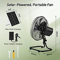 Ventilador recargable de 12 pulgadas, ventilador alimentado por panel solar, luz LED, panel solar de 3 W, ventilador solar recargable portátil, ventilador solar con LED para acampar al aire libre