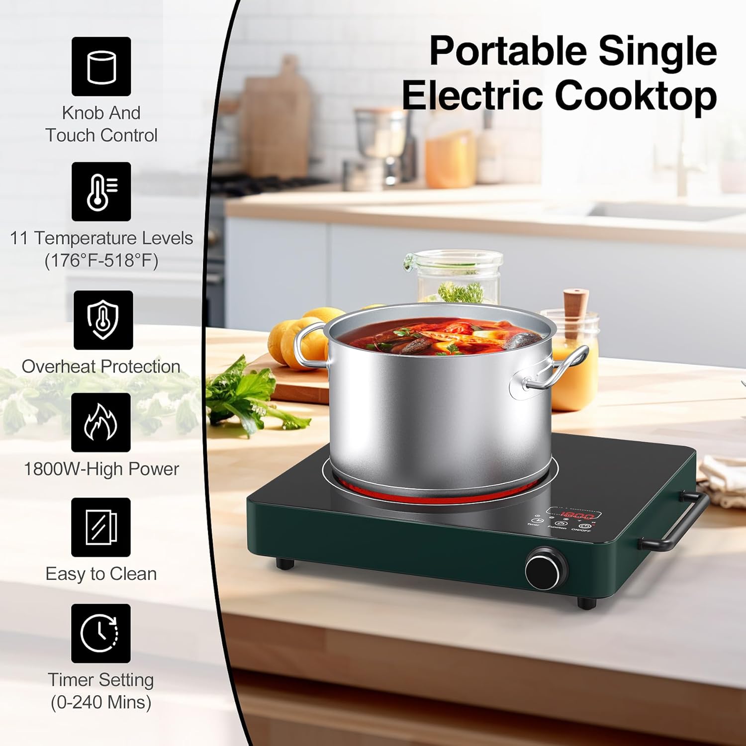 VBGK Cocina eléctrica, estufa eléctrica de 1800 W con 9 niveles