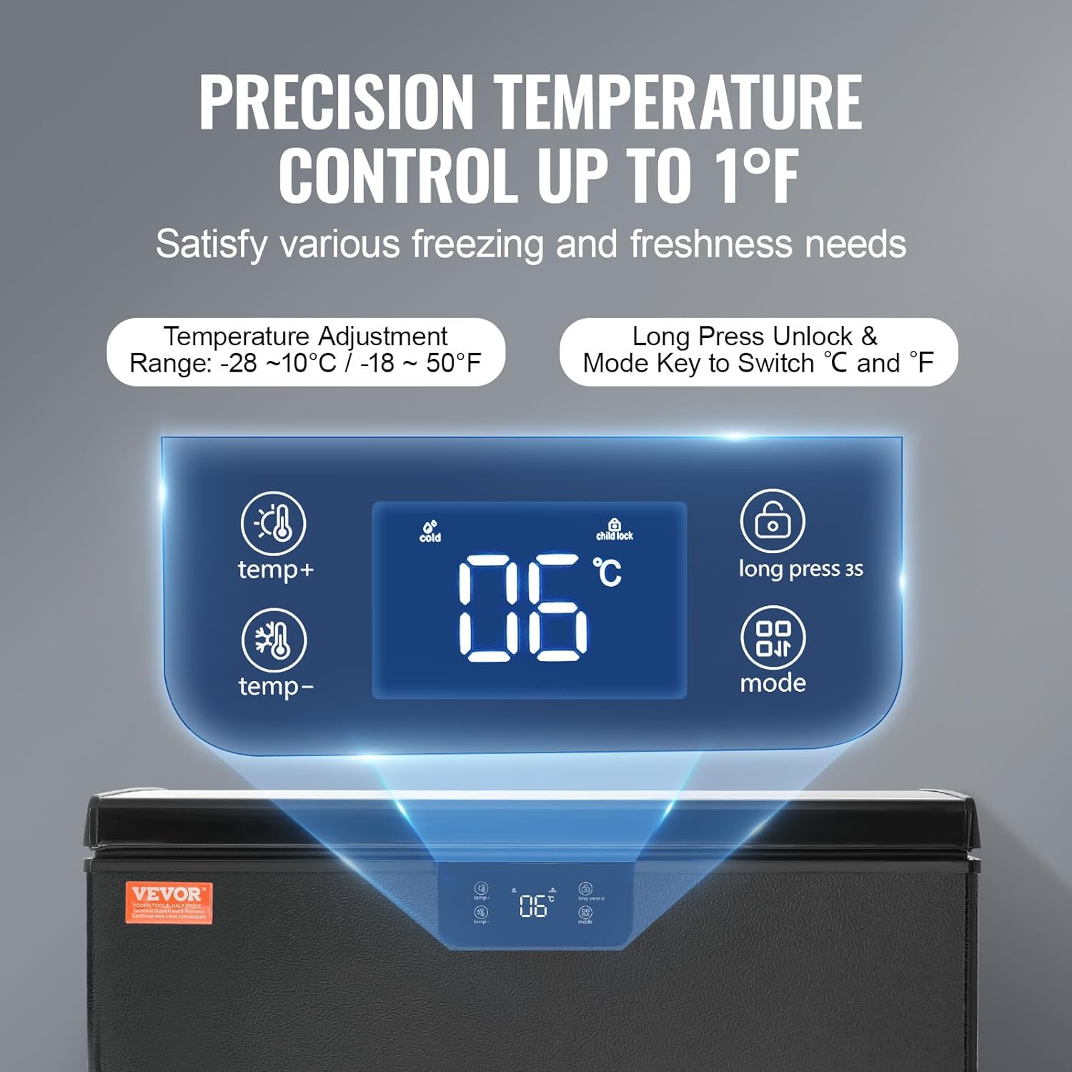 Congelador de pecho para garaje de 5.0 pies cúbicos, congelador compacto solo ajustable 7 termostatos y cesta extraíble, ahorro de energía para garaje, sótano, dormitorio, apartamento, cocina