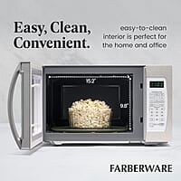 Farberware Gourmet FMO11AHTBKJ - Horno de microondas de 1.1 pies cúbicos de 1100 vatios con tecnología inteligente de cocción e inversor, modo ECO e iluminación LED azul, acero inoxidable