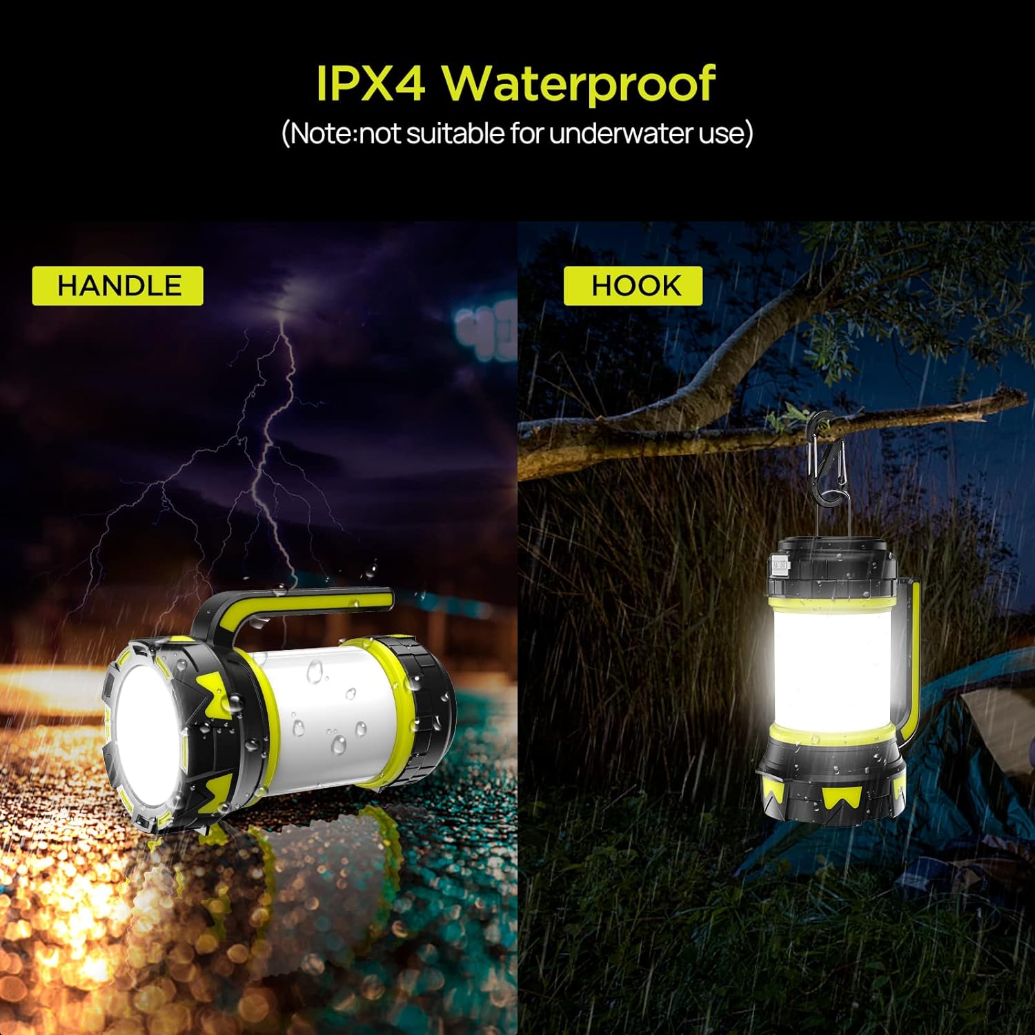 Rechargeable Flashlights Camping Lantern,6 Modes LED Bright Flashlight 3000mAh Power Bank