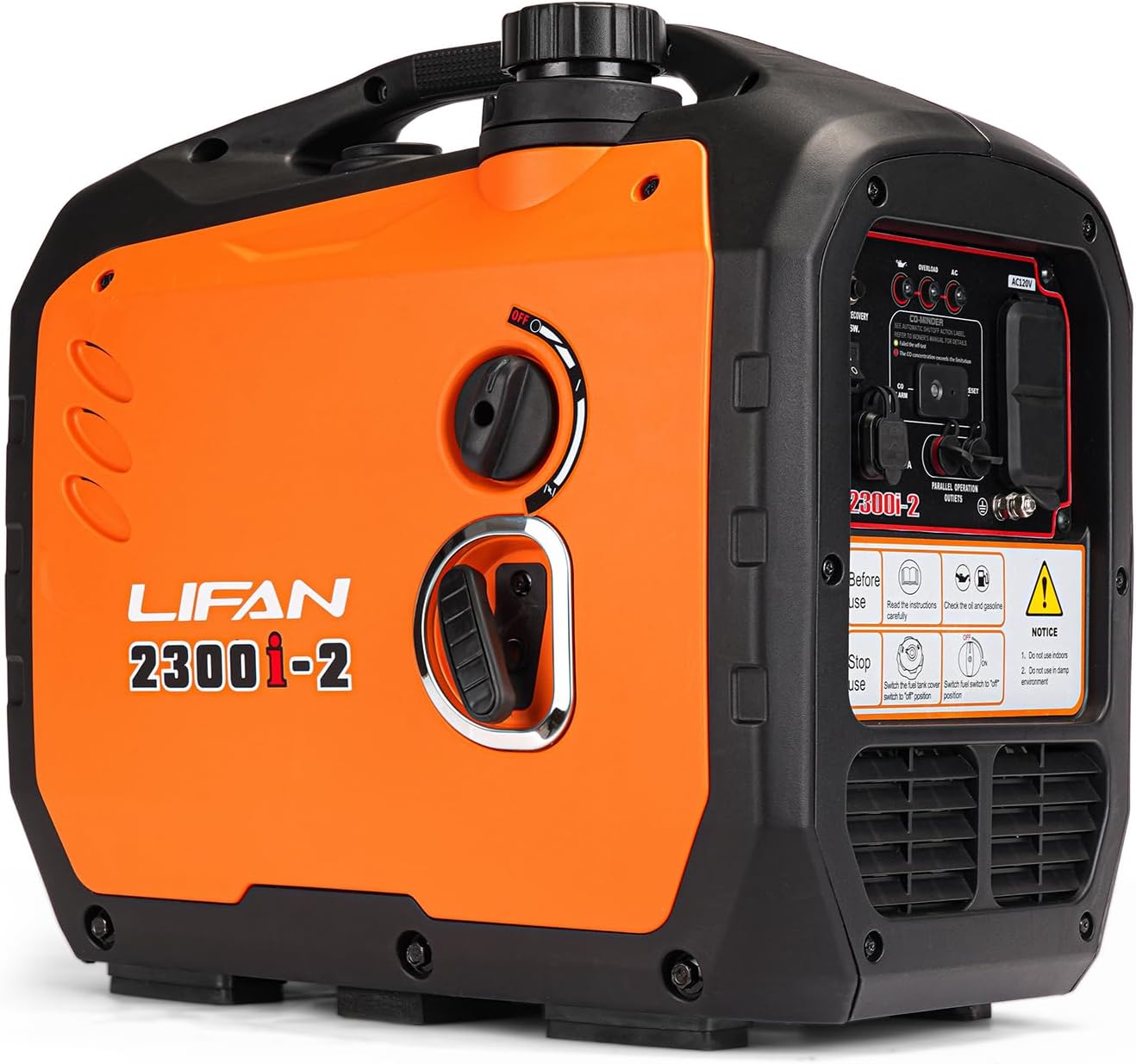 LIFAN Generador de gasolina súper silencioso de 2300W, salida USB