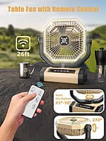 Ventilador de camping recargable – Ventilador de 9 pulgadas, ventilador de batería de 20000 mAh (60 horas) para campamento, ventilador inalámbrico de oscilación automática