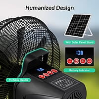 Ventilador recargable de 12 pulgadas, ventilador alimentado por panel solar, luz LED, panel solar de 3 W, ventilador solar recargable portátil, ventilador solar con LED para acampar al aire libre