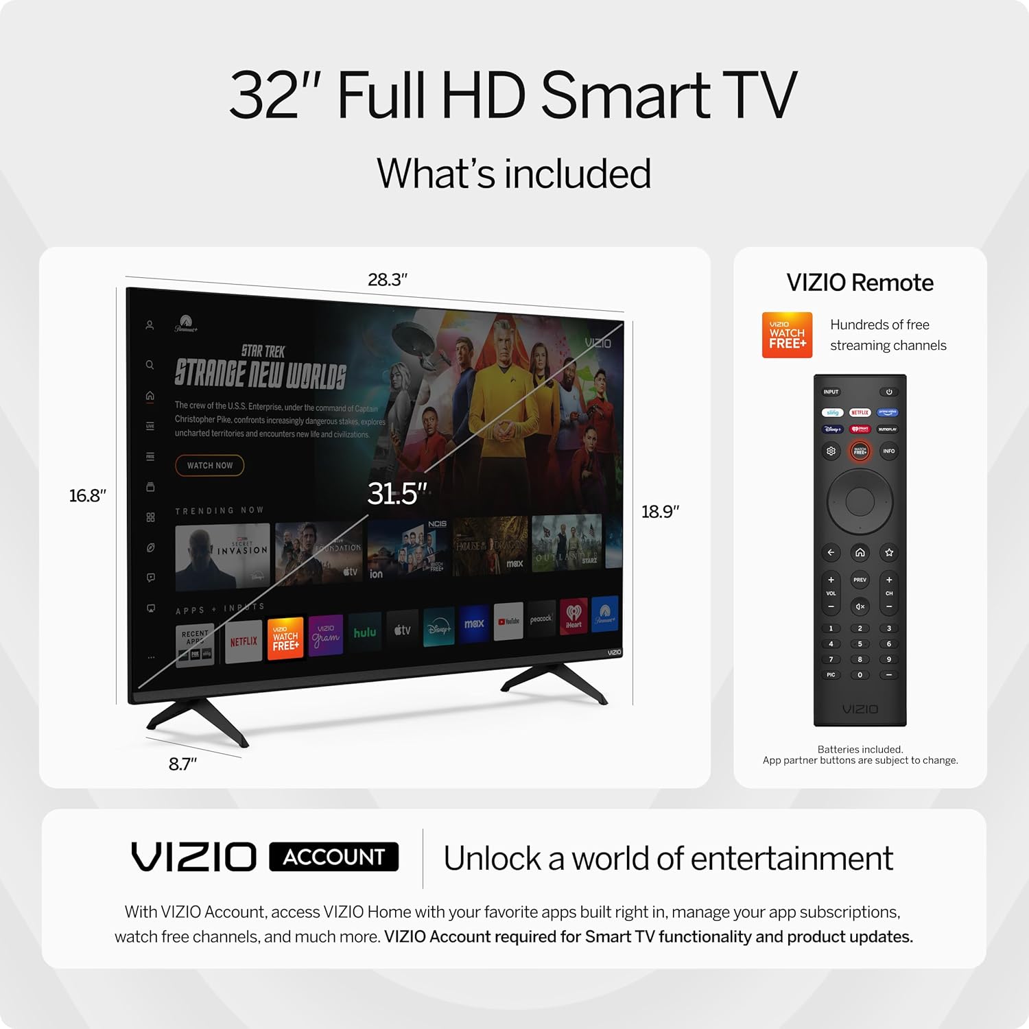 VIZIO Smart TV Full HD 1080p Serie D de 32 pulgadas con Apple AirPlay y Chromecast integrados, compatibilidad con Alexa, D32fM-K01, modelo 2023