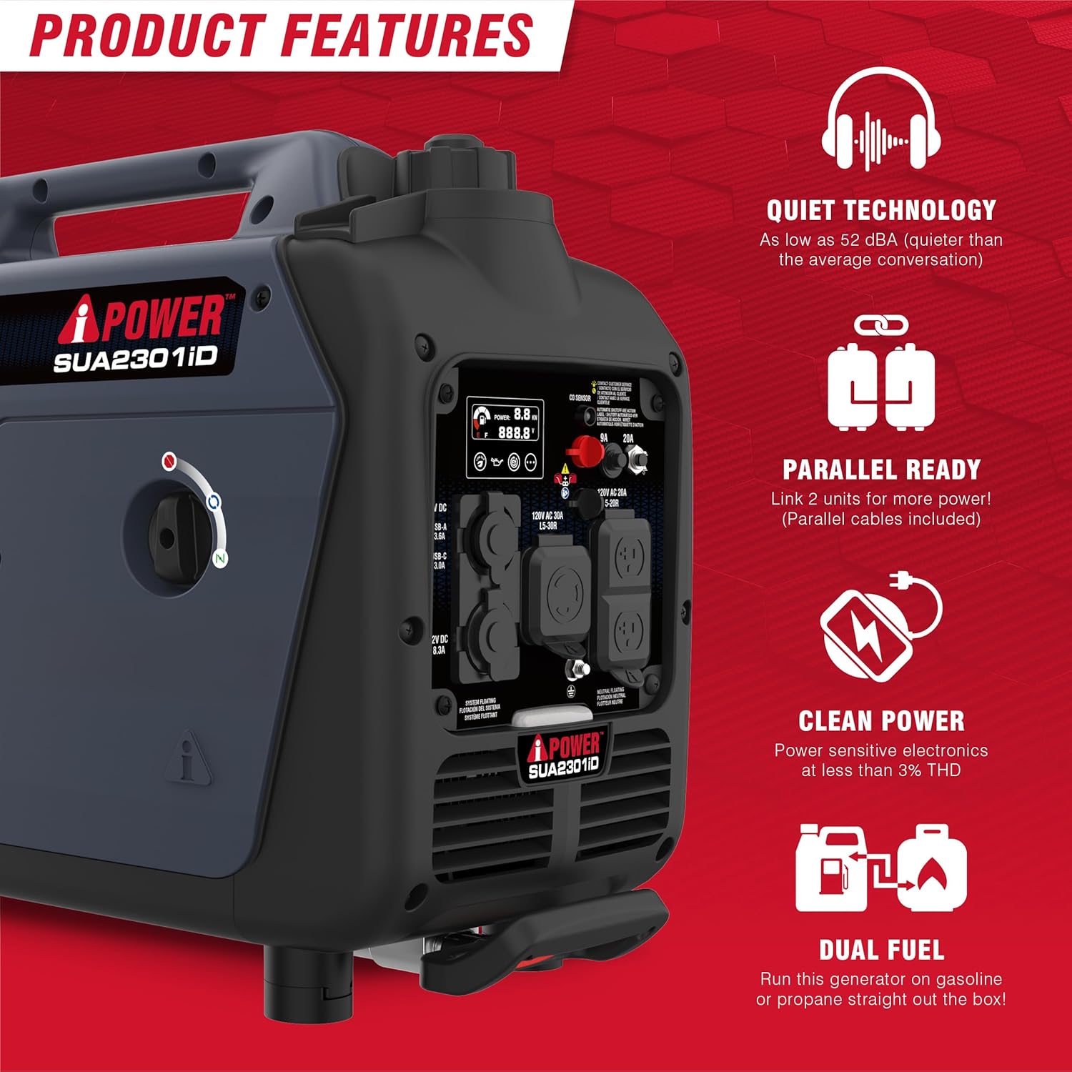 A-iPower Generador inversor portátil de combustible 2300 W