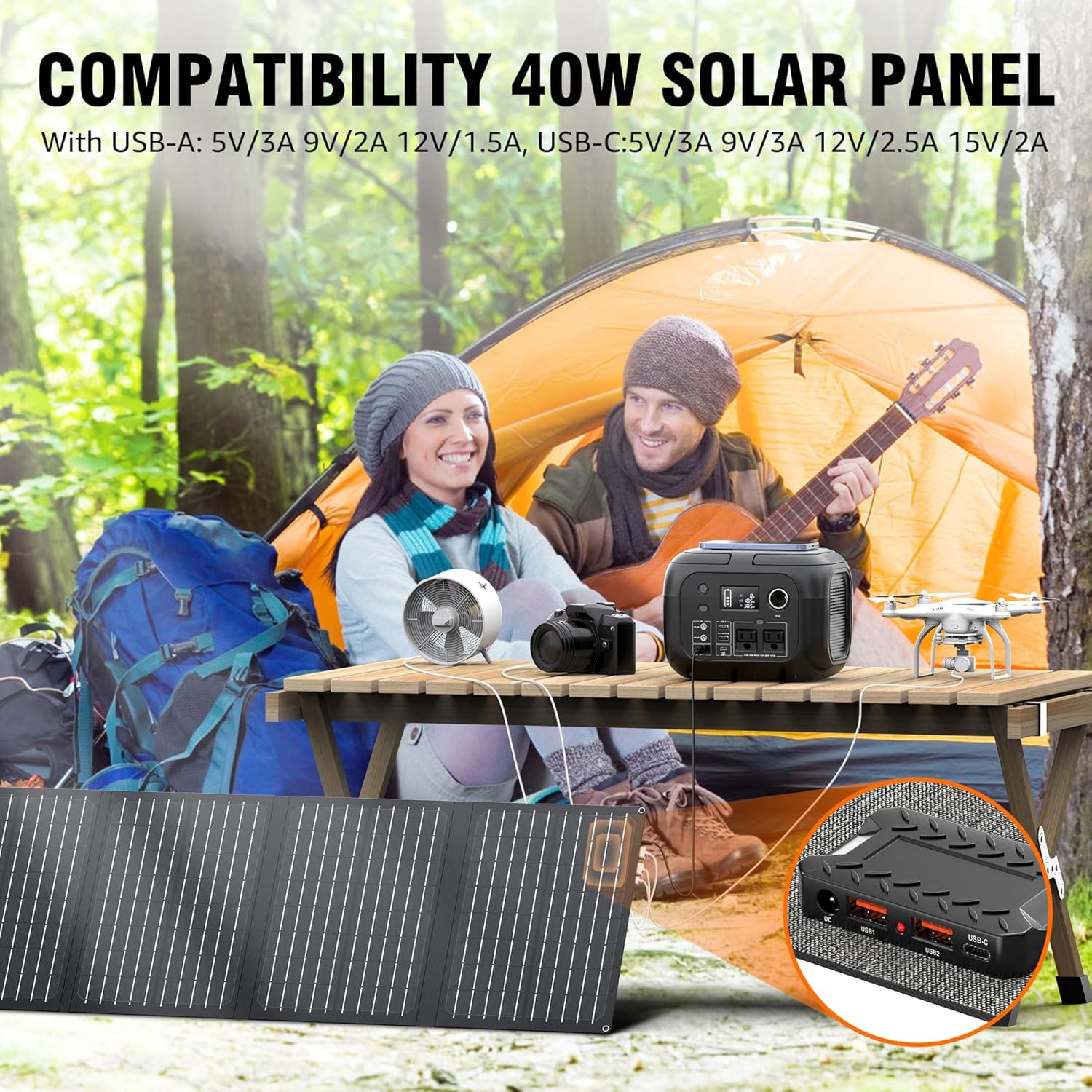 SINKEU Generador solar de 300 W y panel solar plegable de 40 W