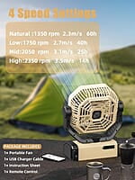 Ventilador de camping recargable – Ventilador de 9 pulgadas, ventilador de batería de 20000 mAh (60 horas) para campamento, ventilador inalámbrico de oscilación automática