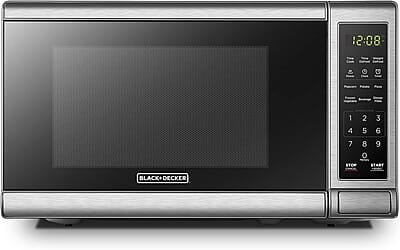 BLACK+DECKER Horno de microondas digital compacto de 700 vatios de 0.7 pies cúbicos, iluminación LED, cerradura para niños, acero inoxidable