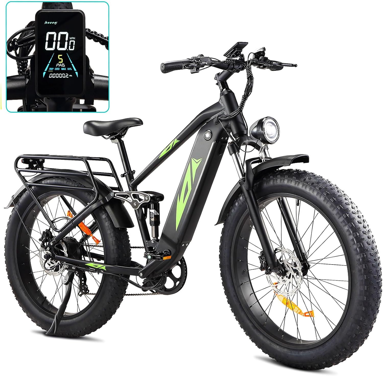 5TH WHEEL Mate - Bicicleta eléctrica para adultos con motor de pico de 1000 W y batería extraíble de 468 Wh, pantalla LCD a color, bicicleta de montaña eléctrica con 7 velocidades y suspensión