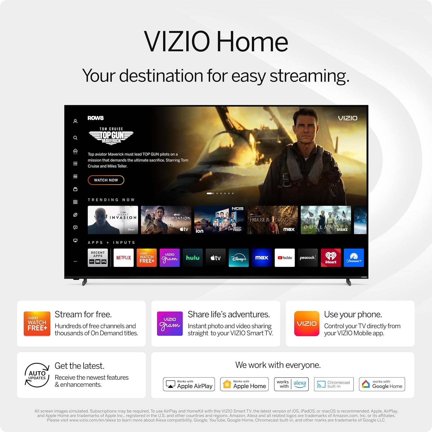 VIZIO Smart TV Full HD 1080p Serie D de 32 pulgadas con Apple AirPlay y Chromecast integrados, compatibilidad con Alexa, D32fM-K01, modelo 2023