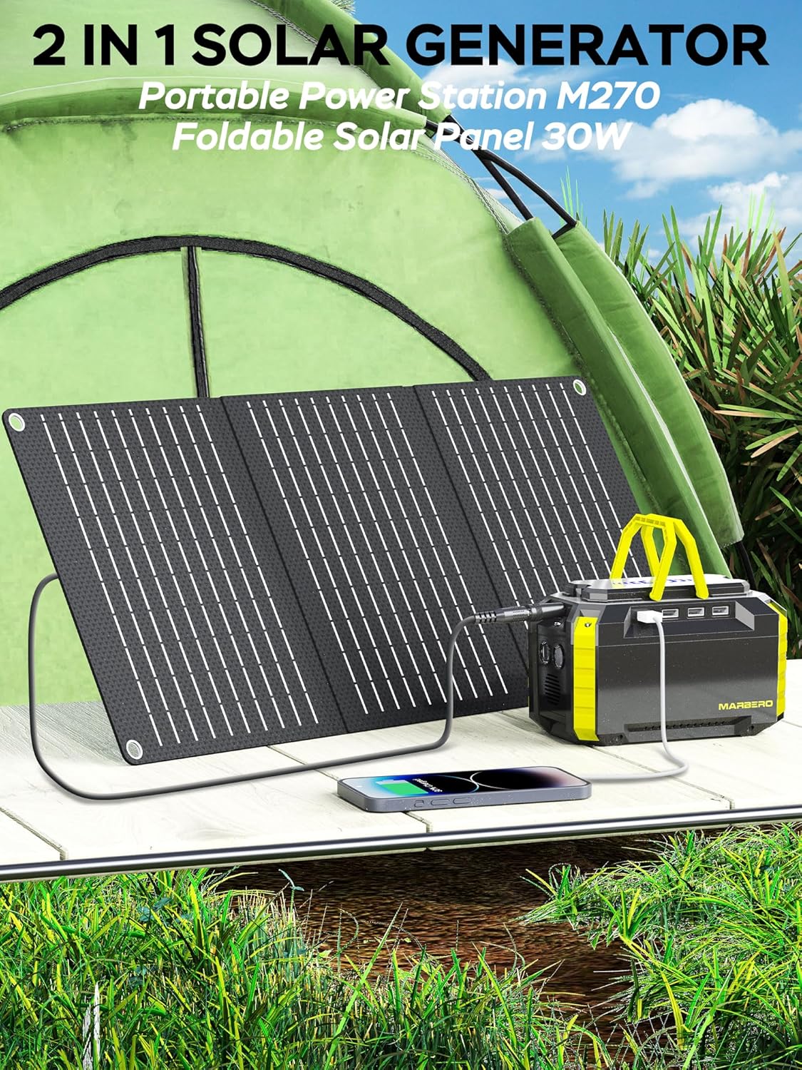 MARBERO Generador solar de 150 W de pico portátil con panel solar